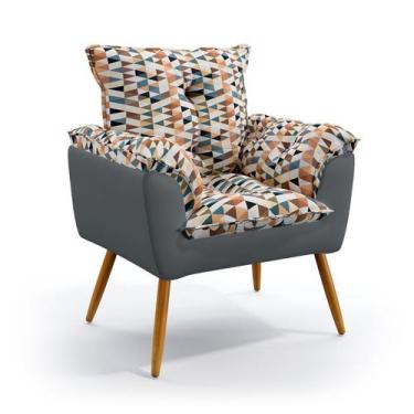 Imagem de Poltrona Decorativa Estofada Beta Sued Estampado Laranja com Cinza Ara