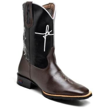 Imagem de Bota Country Texana Masculina Couro Bordado Fé Cano Alto - Fakcini, Ma