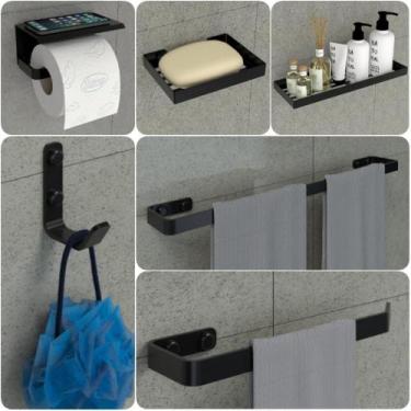 Imagem de Kit Acessórios Para Banheiro Preto Fosco 6 Peças MAX - MetalCromo