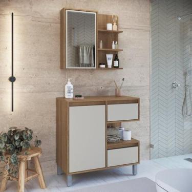 Imagem de Gabinete de Banheiro 80cm Paula com Espelheira 01 Porta sem Cuba - FAE