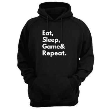 Imagem de Blusa Moletom Capuz Frase Gamer Comer Dormir - Loja Click Campus, Cinz