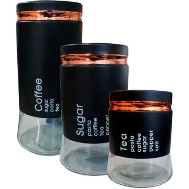 Imagem de Kit 3 Potes Hermético Coffee Tea Sugar Grande Pequeno Médio