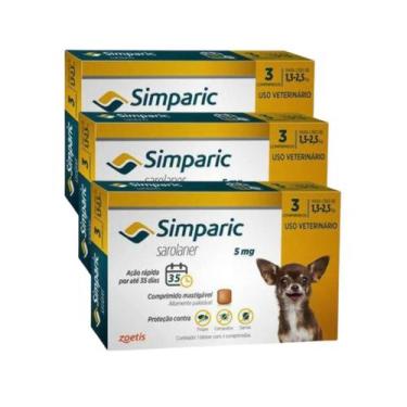 Imagem de Kit 3x simparic antipulgas para Cães de 1,3 a 2,6Kg - 5mg - 3 comprimi