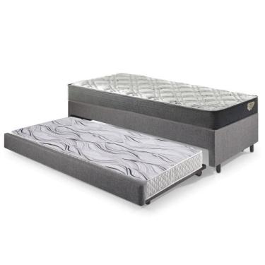 Imagem de Bicama Box Solteiro Linho Cinza 96x203x28 cm com Colchão Adapto Molas 