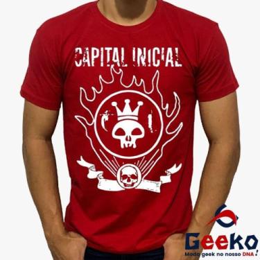 Imagem de Camiseta Capital Inicial 100% Algodão Rock Geeko, Vermelho gola careca
