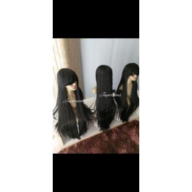 Imagem de Lacewig, peruca, preta, lisa, 100cm, 1 metro, franja, premium - juperu