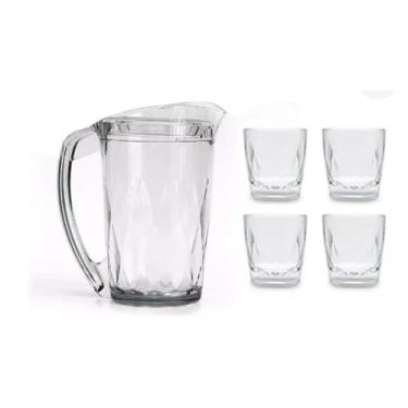 Imagem de Jogo De Jarra 1,5L E Copos 400ml Acrílico 5 Peças - Helsim
