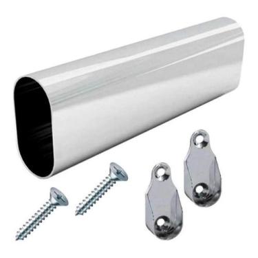 Imagem de Tubo Cabideiro Oval Cromado C/ Suportes P/ Guarda Roupas - FERRAGENS, 