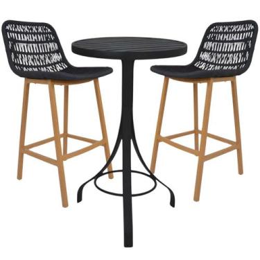 Imagem de Jogo Mesa Bistro Alumínio 2 Banquetas Altas Corda Náutica com Pé de Ma