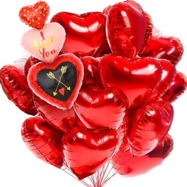 Imagem de Big, 12+1 Red Heart Balloons Foil - 38 Inch, I Love You Balloons with 18 Inch, Valentines Day Balloons | Romantic Decorations Special Night, Valentines Balloons | Heart Shaped Balloons for Anniversary