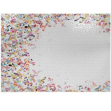 Imagem de Ambesonne Music Jigsaw Puzzle, Colorful Musical Notes Frame Festival Singing Enjoyment Fashion Themed Print, Heirloom-Quality Fun Activity for Family Durable Cardboard, 1000 pcs, White Multicolor