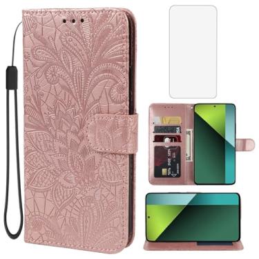 Imagem de Gufuwo Capa para Redmi Note 13 Pro 5G, capa carteira Poco X6 5G com protetor de tela de vidro temperado, flor couro PU flip porta-cartão de crédito capa de telefone para Xiaomi Redmi Note 13 Pro 5G