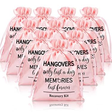 Imagem de AnyDesign Kit de ressaca de casamento, 10 peças, kit rosa de ressaca de despedida de solteira, sacos grandes para embrulhar presentes com cordão, kit de recuperação de sobrevivência, para lembrancinhas de festa de casamento, chá de noiva, 15 x 20 cm