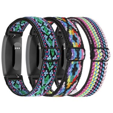 Imagem de FTYQUEE Pulseiras trançadas elásticas ajustáveis compatíveis com Fitbit Inspire 3/Inspire 2/Inspire HR/Inspire/Ace 3/Ace 2, para mulheres e homens, pulseiras esportivas de tecido de nylon elástico