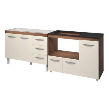 Imagem de Kit Balcão Para Pia 118 Cm Bianca Savana Frente Off-white Com Balcão Para Cooktop 5 Bocas Ana Savana Frente Off-white