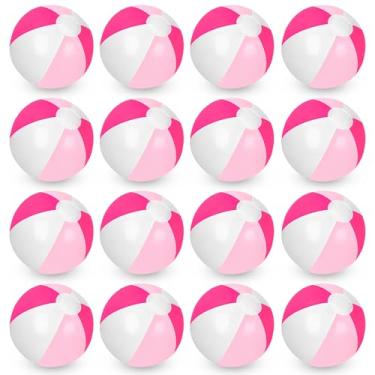 Imagem de JarThenaAMCS 16 bolas de praia infláveis de 40,6 cm gradiente rosa branco redondo bolas de PVC brinquedos fofos para decoração de festa de praia havaiana de verão acessório de jogo de areia