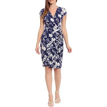 Imagem de Maggy London Camiseta feminina estampada fosca, Azul-marinho/marfim, 46