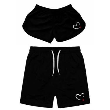 Imagem de Kit Casal Short Moda Praia Verão Bermudas Tactel ET Combinando Amor Ig