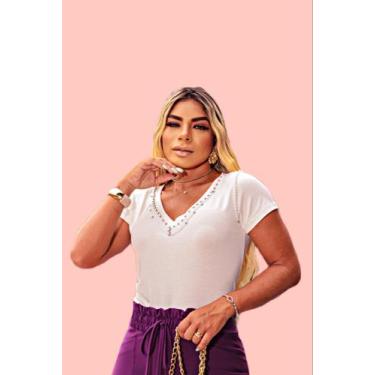 Imagem de Blusinha Camiseta c/ Pedraria Pérolas Cores Variadas - dona-onca-store