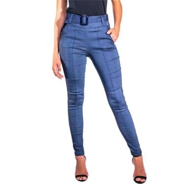 Imagem de Calça Skinny Bengaline Wolfox Com Cinto Cintura Alta, Jeans,  GG