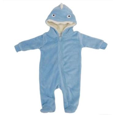 Imagem de Macacão Longo Soft Bebê Menino Inverno Capuz Camesa Tubarão, Azul clar