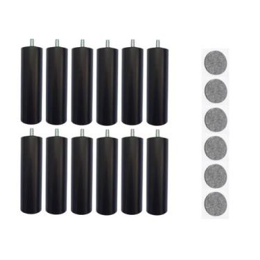 Imagem de Kit 12 Pés De Cama Box ou Baú Queen King Tubo Preto 13cm C/ Feltro Pro