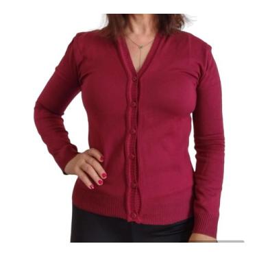 Imagem de Blusa Tricô Cardigan Feminino Suéter Casaquinho com Botões Gola V Vinh