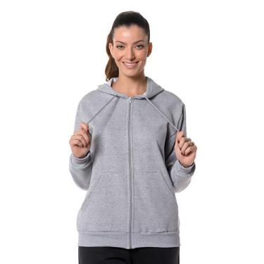 Imagem de Blusa Moletom Canguru Feminino Cinza com Zíper - CHIELLA, P, Cinza, Fe