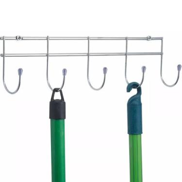 Imagem de Suporte De Parede Multiuso Vassouras Utensílios Aço Cromado - Schmitt