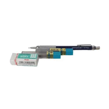 Imagem de Kit Lapiseira Graphgear 500 0.7 Grafite 2b3b Borracha Pentel, Azul