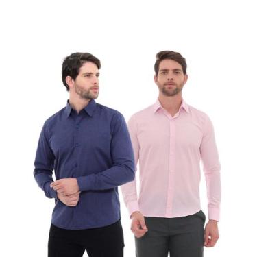 Imagem de KIT Masculino 2 Peças - Camisa Social Premium Tipo Linho Azul Marinho 