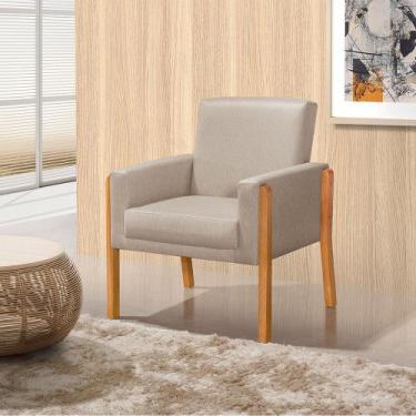 Imagem de Poltrona Sala de Espera Pés em Madeira Santorini Linho Bege - VILLA CA