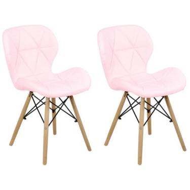 Imagem de Kit 02 Cadeiras Charles Eames Eiffel Slim Wood Estofada - Rosa Claro -