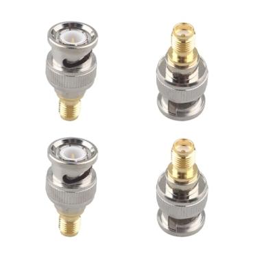 Imagem de Futheda 4 peças SMA fêmea para BNC macho RF adaptador coaxial SMA para conector BNC conector de antena coaxial acoplador reto compatível com rádio amador SDR Baofeng UV 5R uv82 V-5r5 rádio portátil