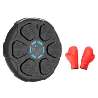 Imagem de oshhni Máquina de boxe de música eletrônica Almofada de boxe inteligente Alvo de boxe de música ajustável para uso doméstico Treinamento esportivo de karatê, Luvas Pretas para Adultos