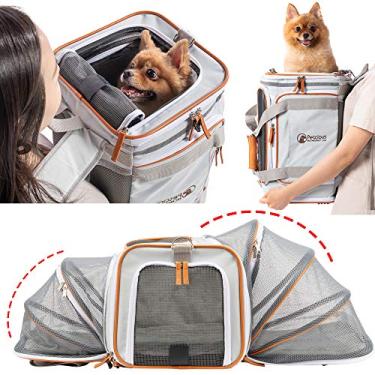 Imagem de Mochila para transporte de animais de estimação aprovada pela PETCIOUS Airline sob o assento, bolsa macia e exclusiva para cães, mochilas para caminhadas, acampamento, atividades ao ar livre, bolsa frontal expansível para pequenos cães de estimação em carro de avião
