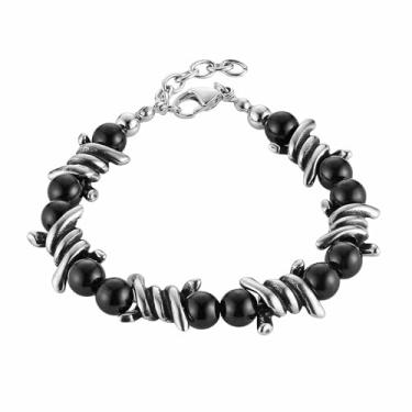 Imagem de HZMAN Pulseira de arame farpado para motociclista gótico punk aço inoxidável pulseira joia presente, 8.0in, Aço inoxidável, Sem Pedra Preciosa