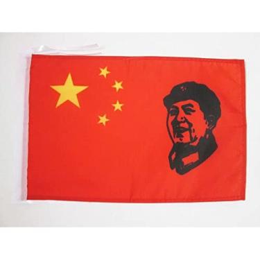 Imagem de China com bandeiras de Mao Zedong 45.7 cm x 12'' - Bandeiras pequenas comunistas chinesas 30 x 45 cm - Banner 45.7x30.5 cm - AZ FLAG