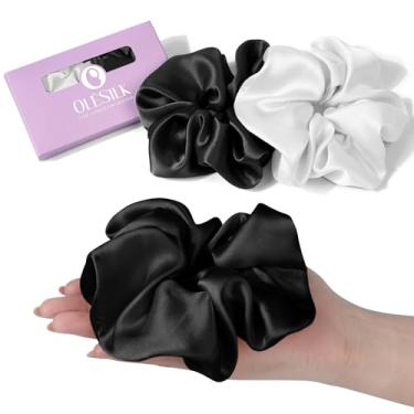 Imagem de OLESILK Silk Scrunchies Oversized 100% Mulberry: Grande para cabelos longos e grossos, macio e suave para não danificar o cabelo para dormir, moda vintage