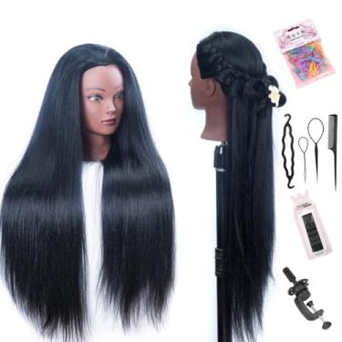 Imagem de YK Cabeça de manequim de cabelo de fibra sintética multicolorida de 66 cm com suporte de grampo - Cabeça de boneca cosmetologia