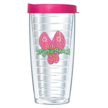 Imagem de FREEHEART Caneca Myrtle Beach Pink Flip Flops Emblem 473 ml Traveler Tumbler com tampa