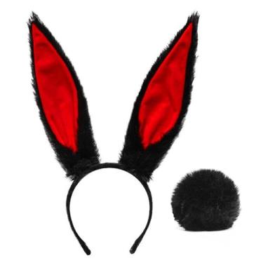 Imagem de SPPOTY Black Bunny Ears Headband Furry Rabbit Ear And Tail Halloween Accessories Black (Ears + Tail)