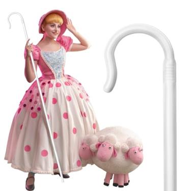 Imagem de Gagift World Bastão de pastor branco ajustável de 150 cm, suporte de gancho de pastor de plástico, bengala de feiticeiro para fantasia de presépio, fantasia de pastor e acessório de cosplay de