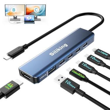 Imagem de Siliking Estação de ancoragem USB-C monitor duplo 4K a 60Hz HDMI + porta de saída de vídeo USBC, 10 G USB A/C, 100 W PD, adaptador divisor USB C, monitor duplo USBC para HDMI para Windows/MacOS