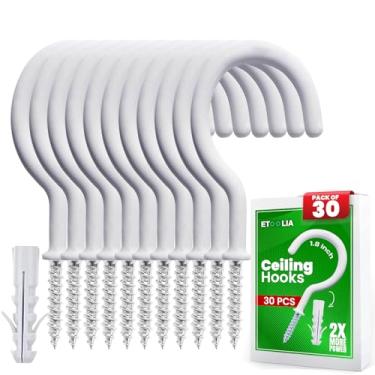 Imagem de Etoolia (Pacote com 30) Ganchos de teto de 4,7 cm para pendurar plantas, utensílios e utensílios de cozinha – Comporta até 22,7 kg, ganchos de parafuso revestidos de vinil para madeira e drywall com 30 tubos de plástico