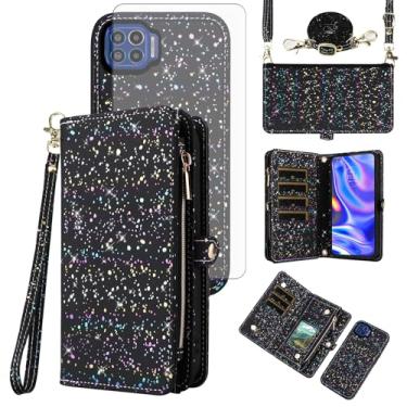 Imagem de Asuwish Capa de celular para Moto One 5G/One5G UW/Moto G G5 Plus Carteira magnética destacável com protetor de tela e suporte de cartão com glitter, celular Motorola One Lite XT2075-1 feminino