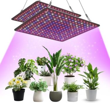 Imagem de Uallhome Pacote com 2 lâmpadas LED de painel de luz de cultivo de 200 W para plantas de interior, espectro completo com LEDs infravermelhos UV branco azul vermelho para cobertura de 1,2 x 1,2 m,