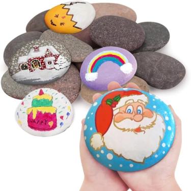 Imagem de Ausluru Pedras Naturais de Rio para Pintura, Pedras Planas E Lisas de 2 A 4", Pedras Artesanais Escolhidas À Mão para Artesanato E Artes Faça Você Mesmo, Presente de Seixo de Gentileza para Pintura, 2