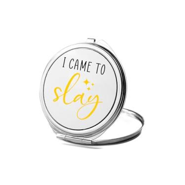 Imagem de SpreadPassion Espelho compacto Slay, presente Slay, espelho fotográfico I Come to Slay, espelho de maquiagem de viagem pequeno espelho portátil, espelho de bolso portátil, ideia de aniversário (1,