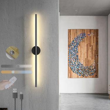 Imagem de Luminárias de parede modernas, arandela LED regulável com controle remoto, luminária de parede com interruptor de toque, iluminação alimentada por bateria recarregável por USB, rotação de 35